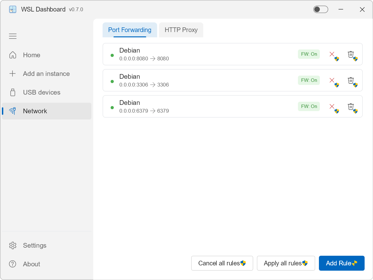 WSL Dashboard Port Forwarding